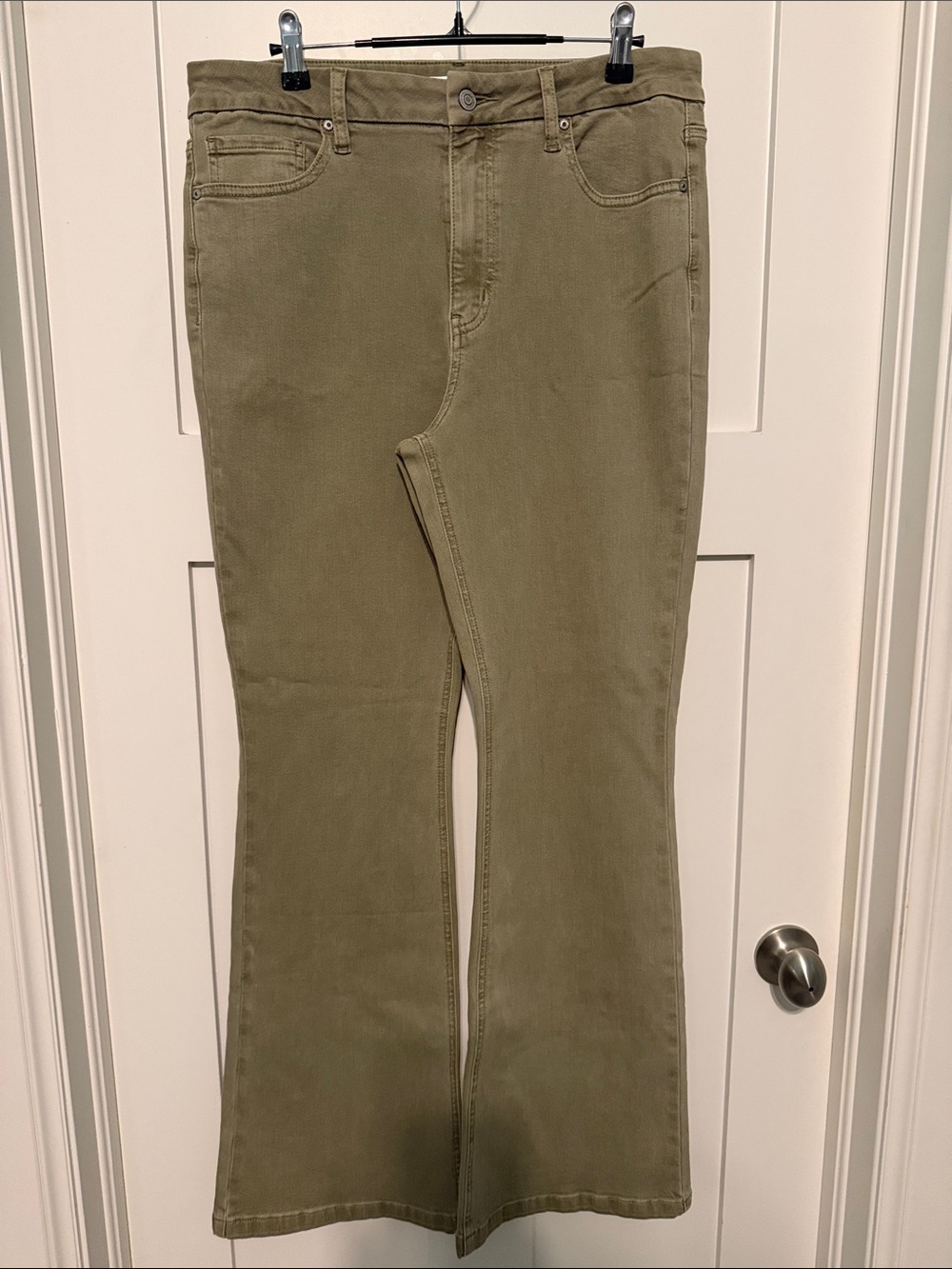 Eunina Aliyah Style Super High-Rise Olive Green Flare Jeans — Women